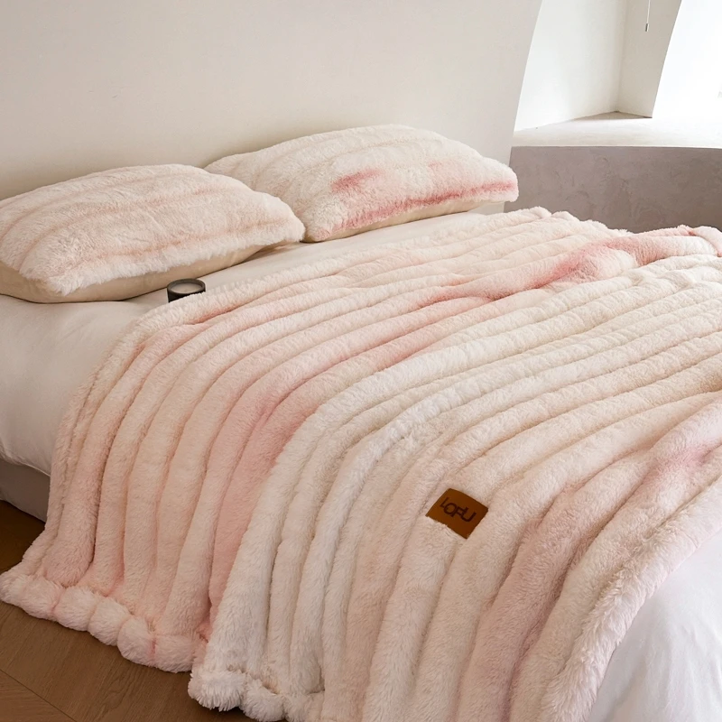 【晴美】双面仿兔毛毛毯-扎染粉