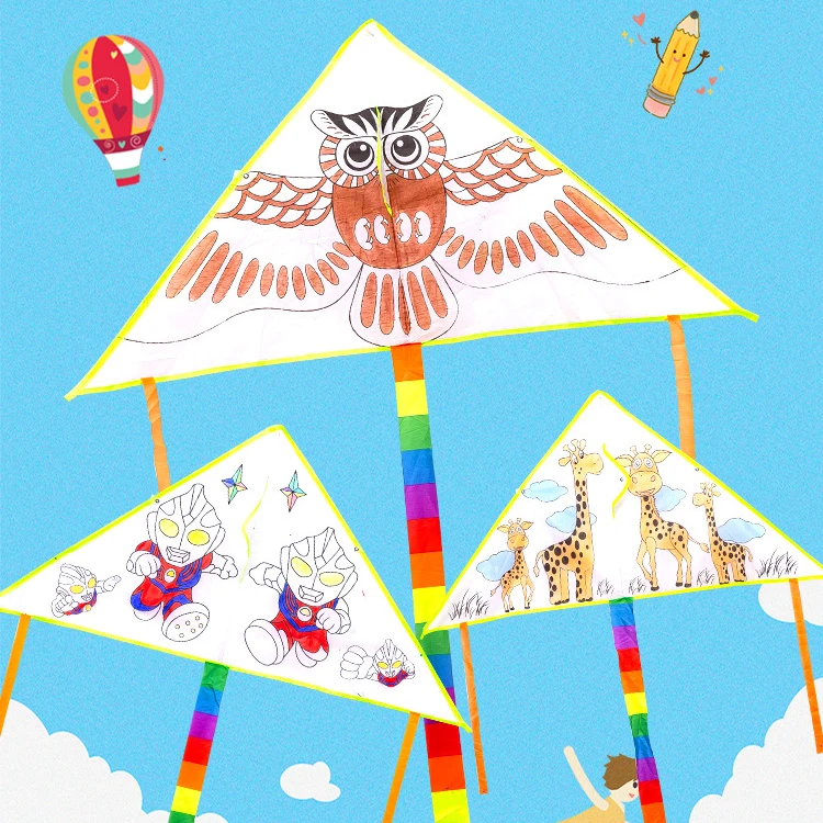 风筝diy批发幼儿园儿童活动手绘空白涂色涂鸦自制材料包送画材线