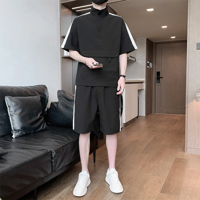 稻草人夏季薄款短袖T恤休闲运动套装大码男装短裤清凉宽松潮流夏