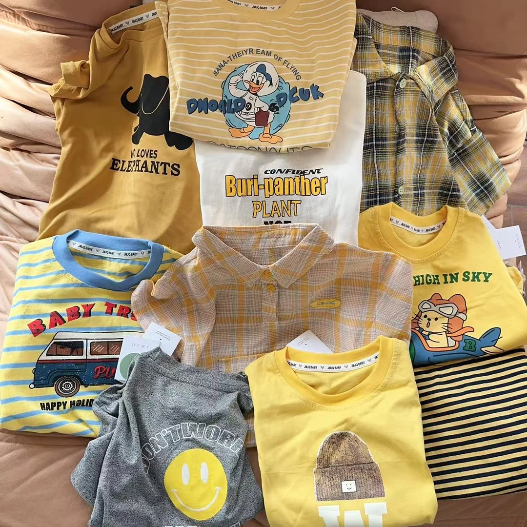 吉木吉千【黄色 开年福袋 A001】25年男女童夏季韩版上衣五件套系列