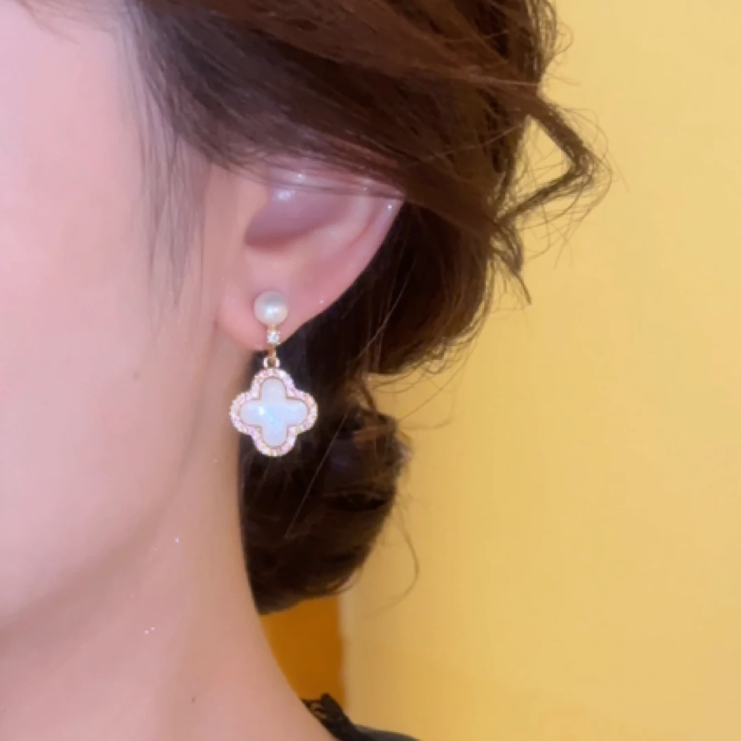 铜合金耳饰 贝壳四叶草耳夹轻奢气质百搭耳饰