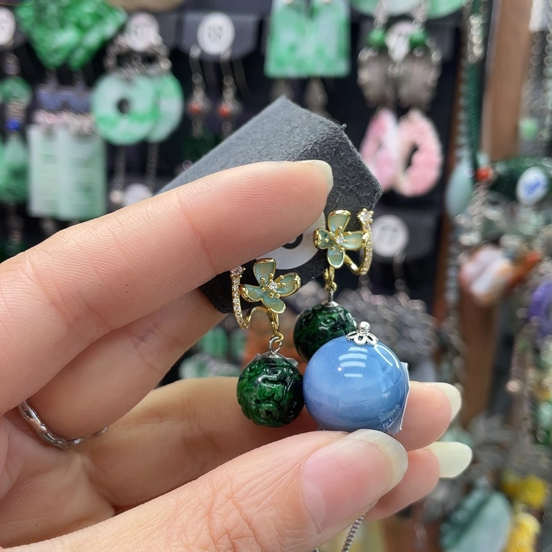 小***w翡翠银S925镶嵌耳饰652gbnh