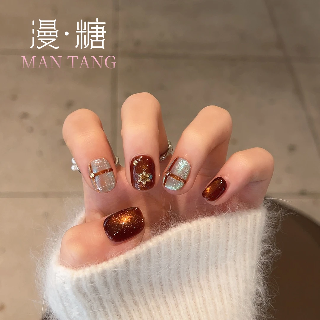 漫•糖【焦糖金格】纯手工穿戴甲可拆卸简约高级风显白短款美甲M35