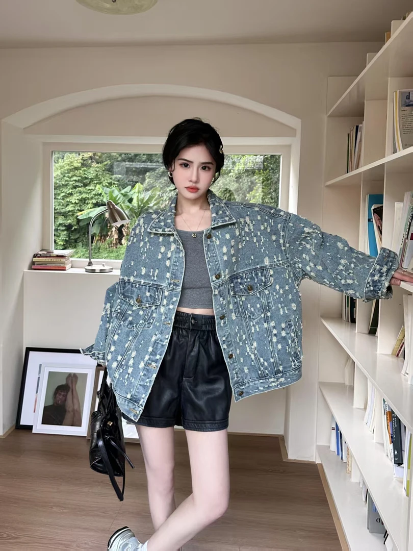 大版破洞牛仔外套