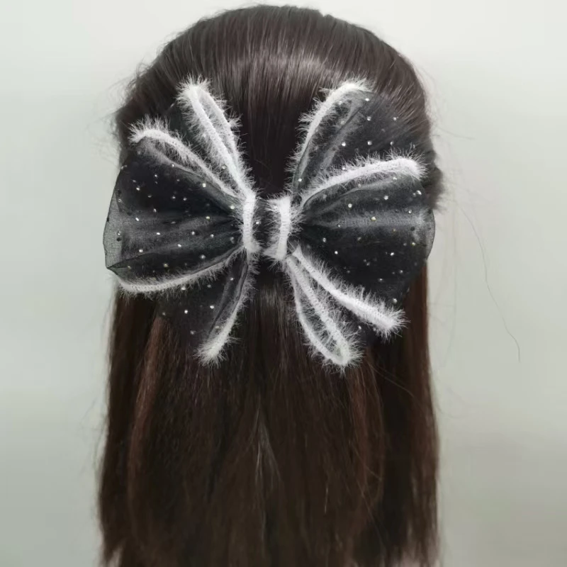 绢花布艺甜美气质后脑勺顶夹发夹蝴蝶结发饰弹簧头饰马尾夹子发卡