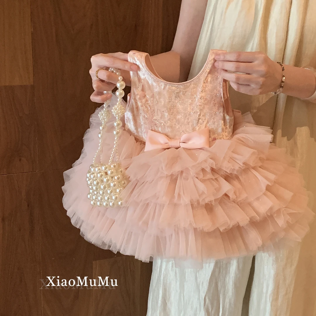 现货 女童公主裙生日2025新款秋装小童背心裙女宝宝礼服周岁洋气