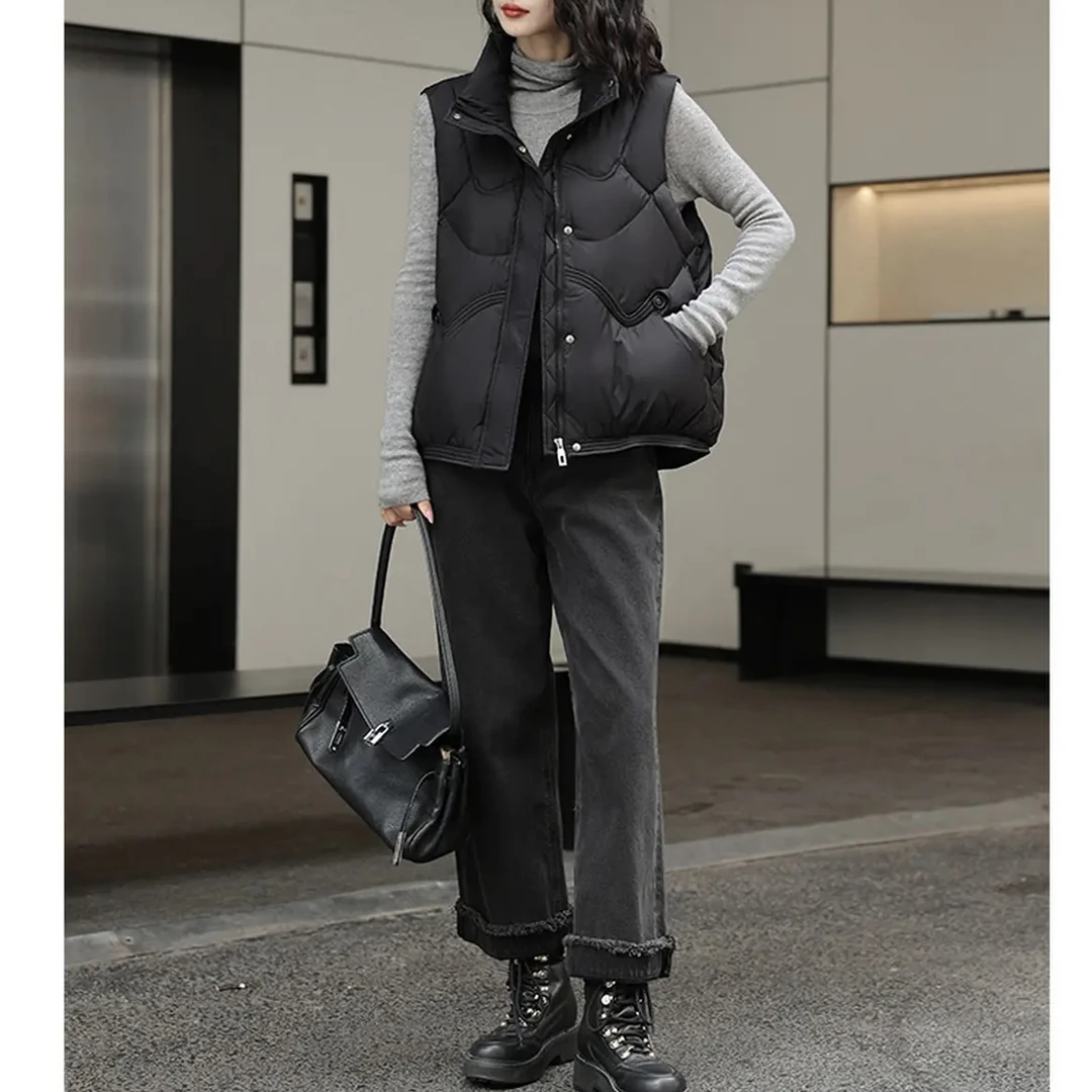 那简家【现货】2265韩系立领显瘦百搭无袖坎肩白鸭绒马甲