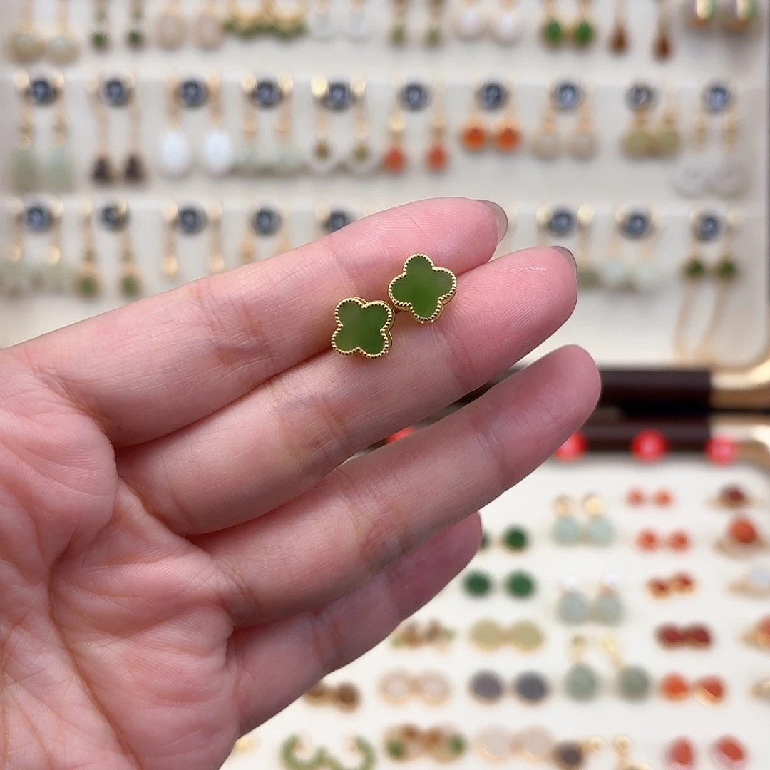 银S925镶嵌和田玉耳饰