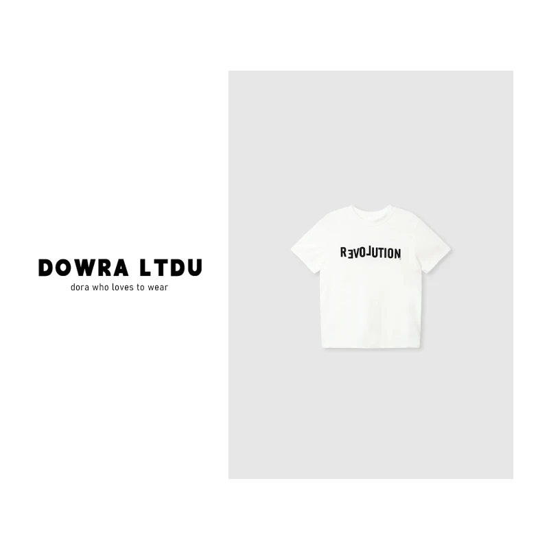 朵拉【小自在】2025年秋季新款圆领RE简约百搭短袖T恤女 016-6589