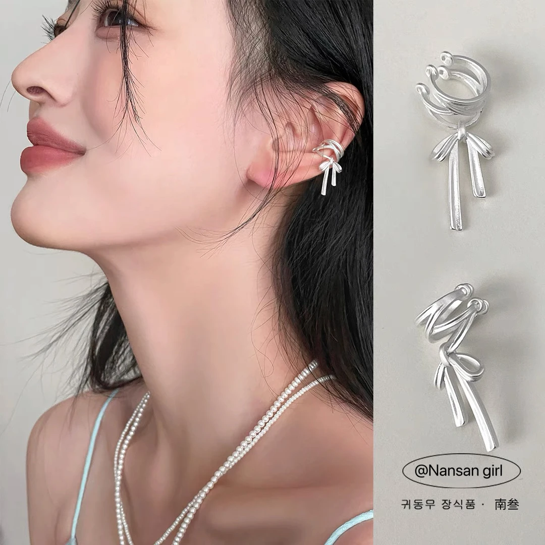 铜合金耳饰 芭蕾丝带蝴蝶结耳骨夹耳夹女无耳洞耳环耳挂高级耳钉