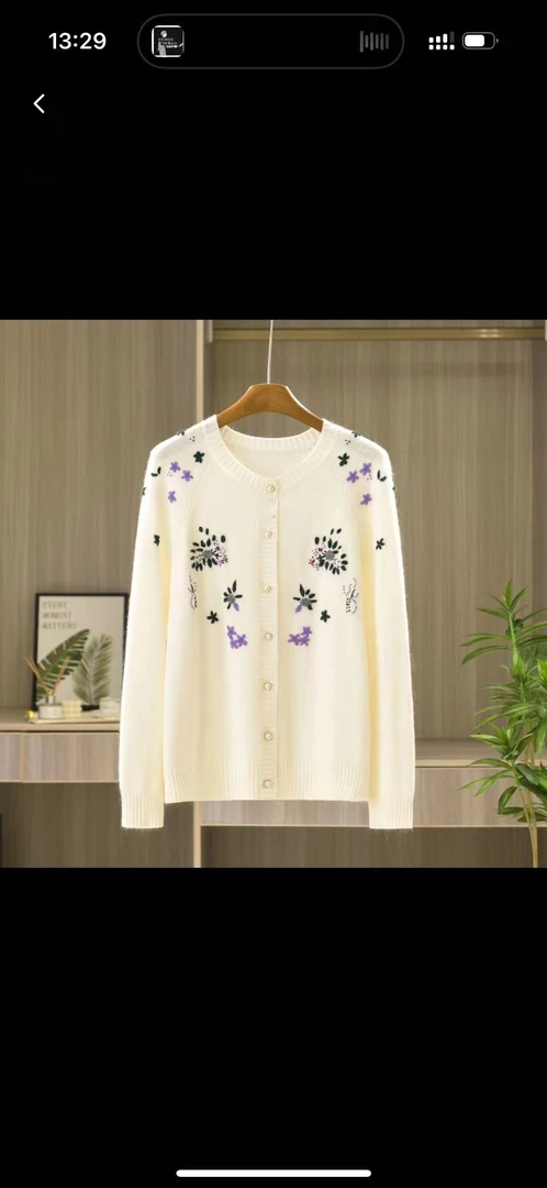 圆点常规常规款女花朵针织衫白色提花时髦小姨风