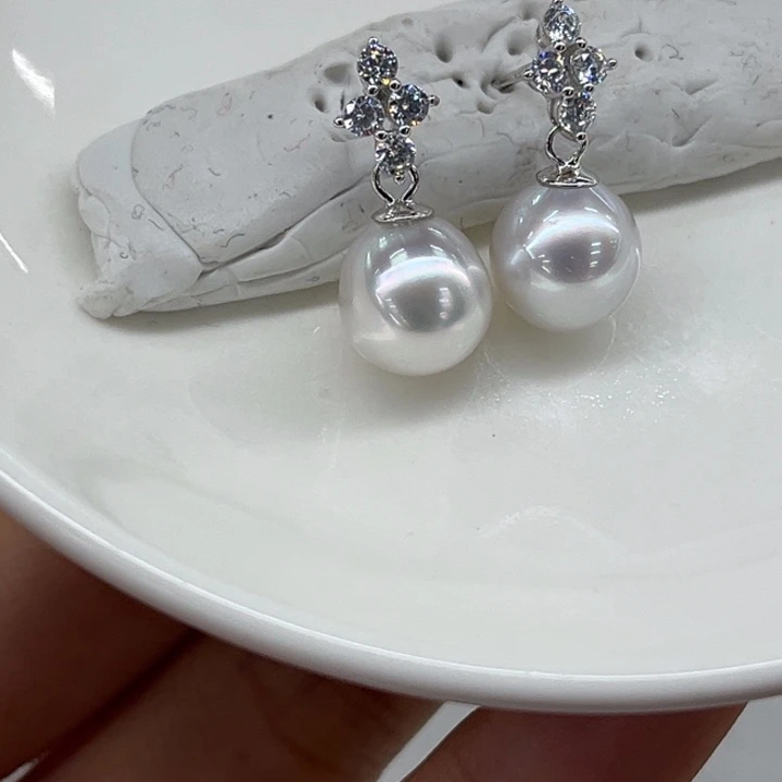 银S925镶嵌耳饰海水珍珠9-10mm