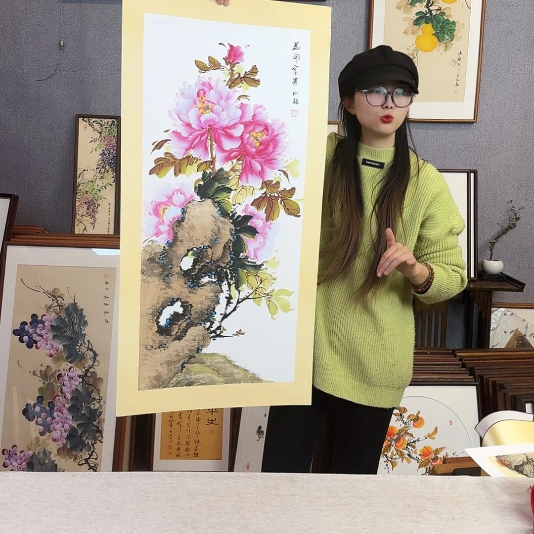 国画手绘带框尺寸：53*103