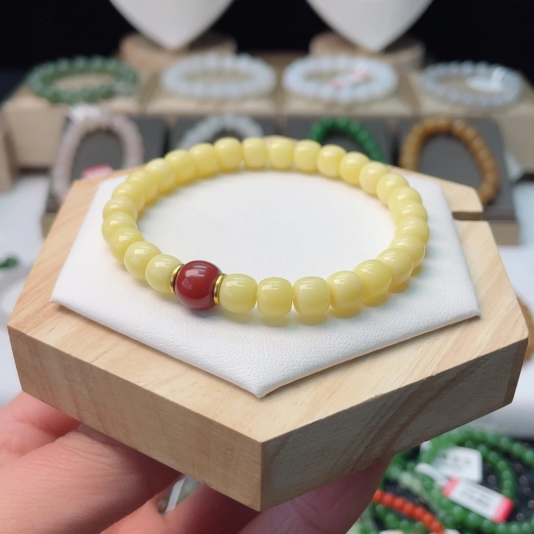 蜜蜡手串18K金镶嵌蜜蜡