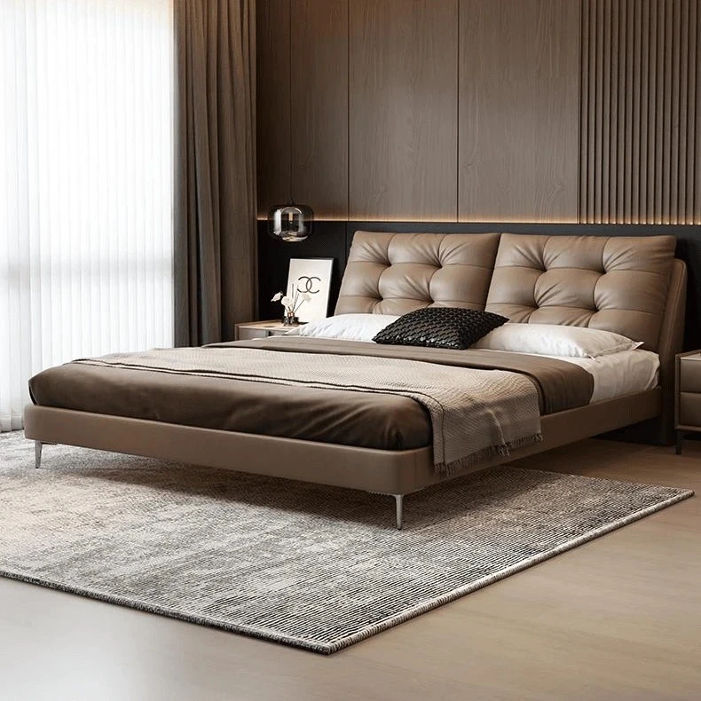 [朵云]现代简约意式轻奢软包主卧头层牛皮齐边高脚款双人床