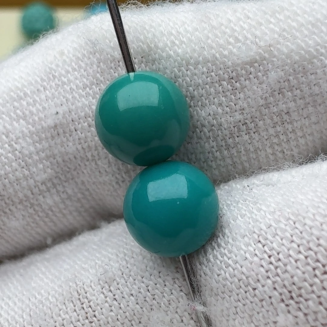 绿松石未镶嵌圆珠对珠6.5