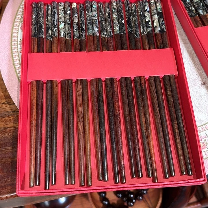 交趾黄檀（大红酸枝）黑*酸枝镶嵌筷子