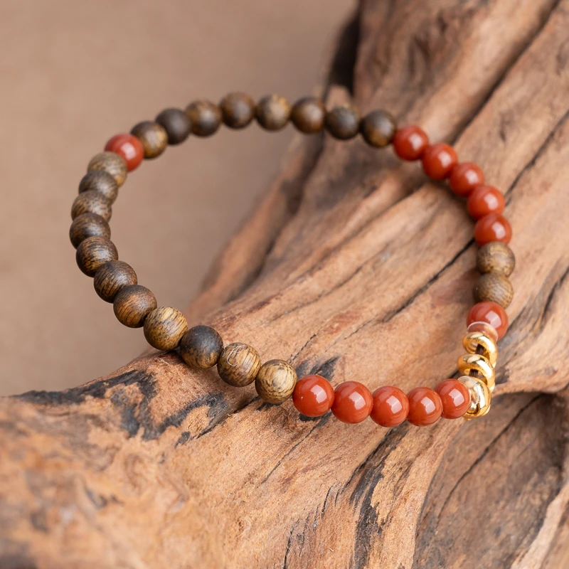 XIANYUAN/仙源莺歌绿奇楠5mm南红盘盘蛇单圈手串男女同款文玩