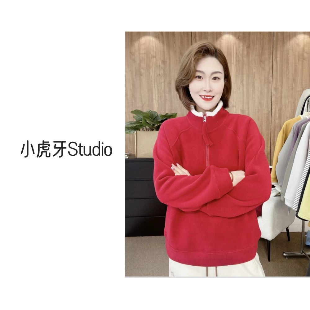 『小虎牙Studio』外贸2024冬季新款加绒半拉链卫衣休闲女卫衣1440
