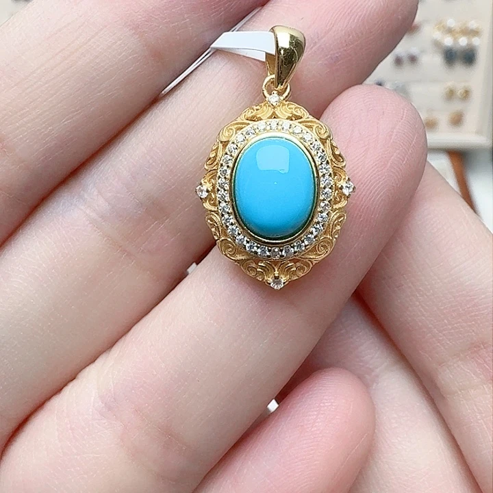 绿松石吊坠(不含链)银S925镶嵌吊坠