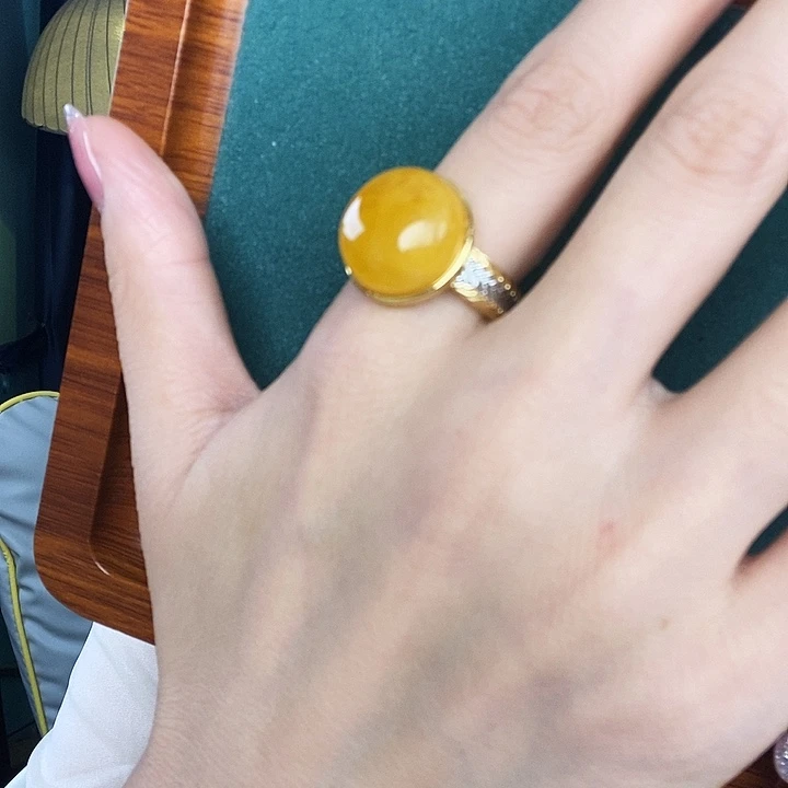 蜜蜡银S925镶嵌戒指戒指