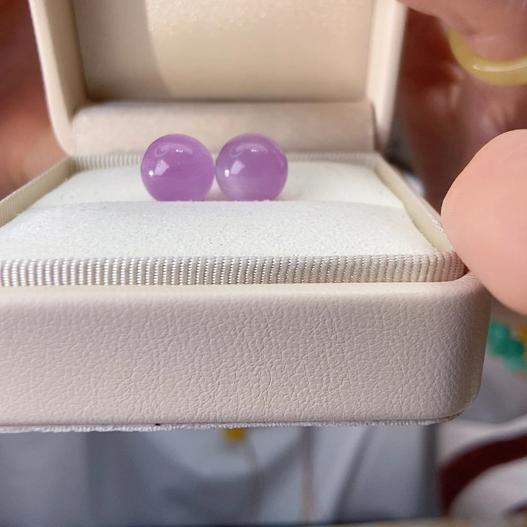 锂辉石耳钉银S925镶嵌圆珠12mm