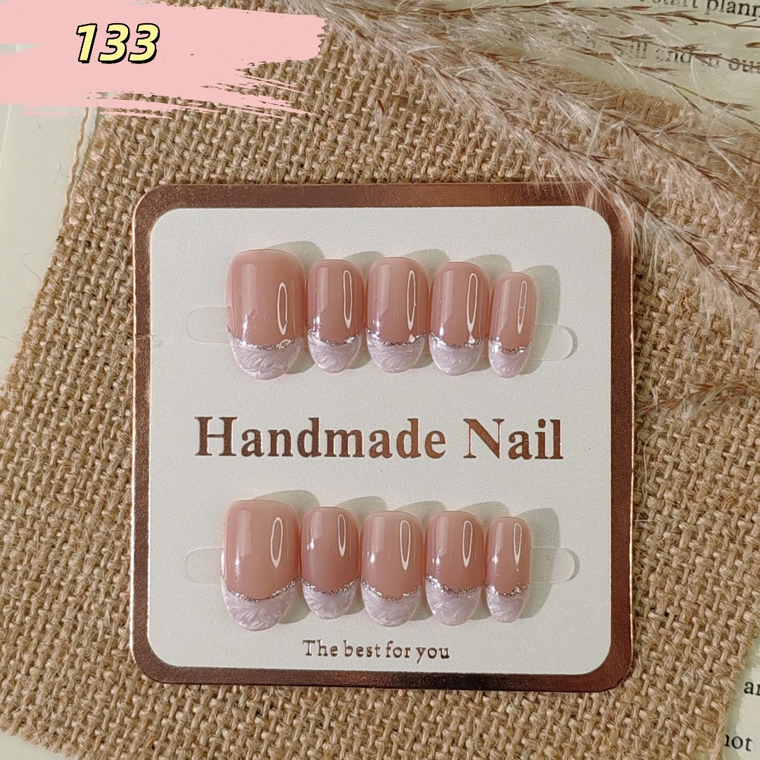 【全疆包邮133】法式纯欲螺纹奶白短款手工穿戴甲显白温柔气质夏季