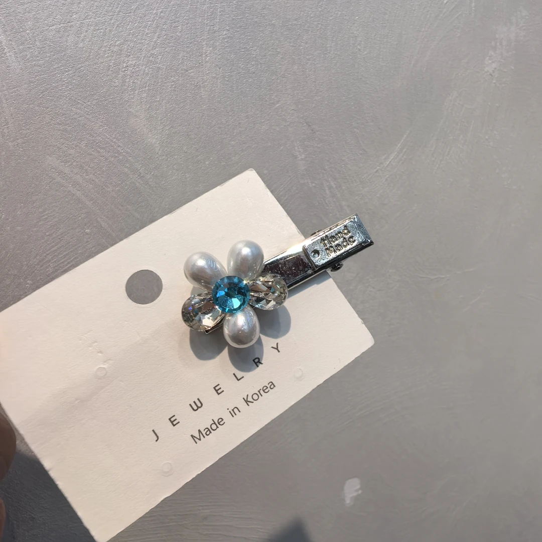 E982蓝色珠款闪闪花朵泡菜款边夹