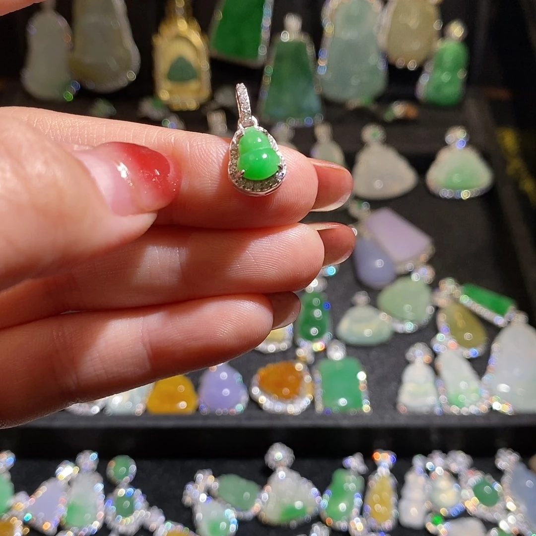 颈饰银S925镶嵌翡翠无*果天然翡翠