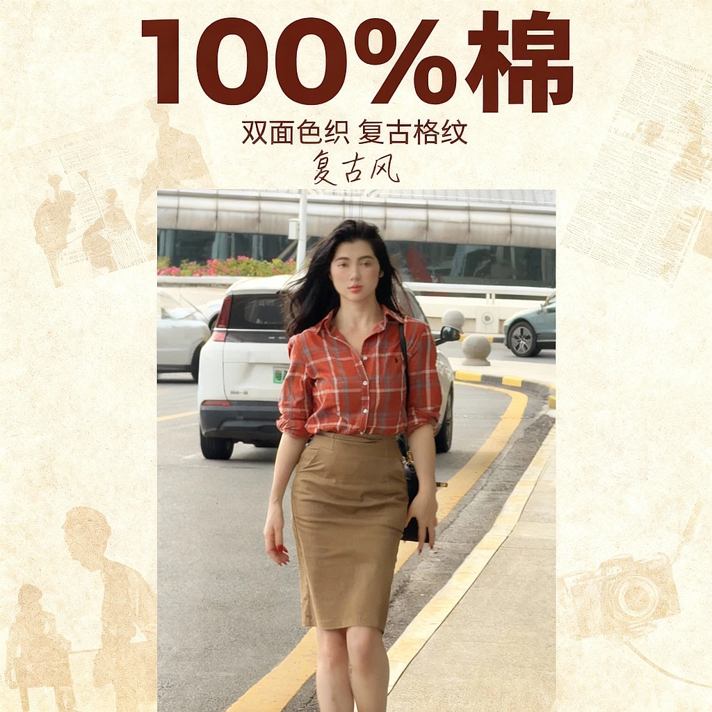 【气泡咕噜咕噜】双面色织复古格纹显瘦长袖衬衫Y956