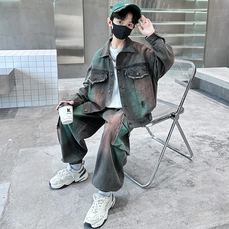 男童秋装外套套装2025新款春秋款中大儿童男孩秋季帅气牛仔炸街潮