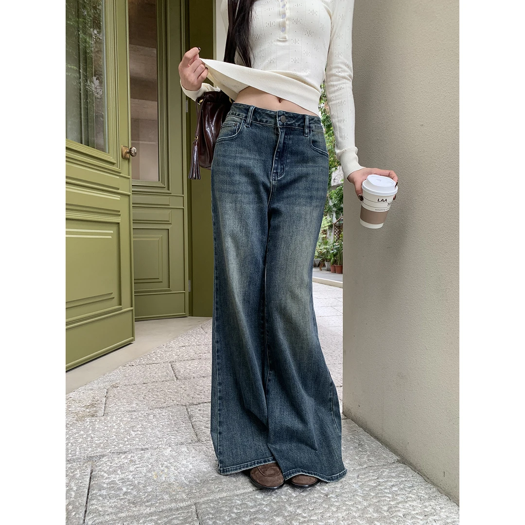 【瘦瘦裤】秋季复古废土风ins微喇显瘦牛仔裤J2989