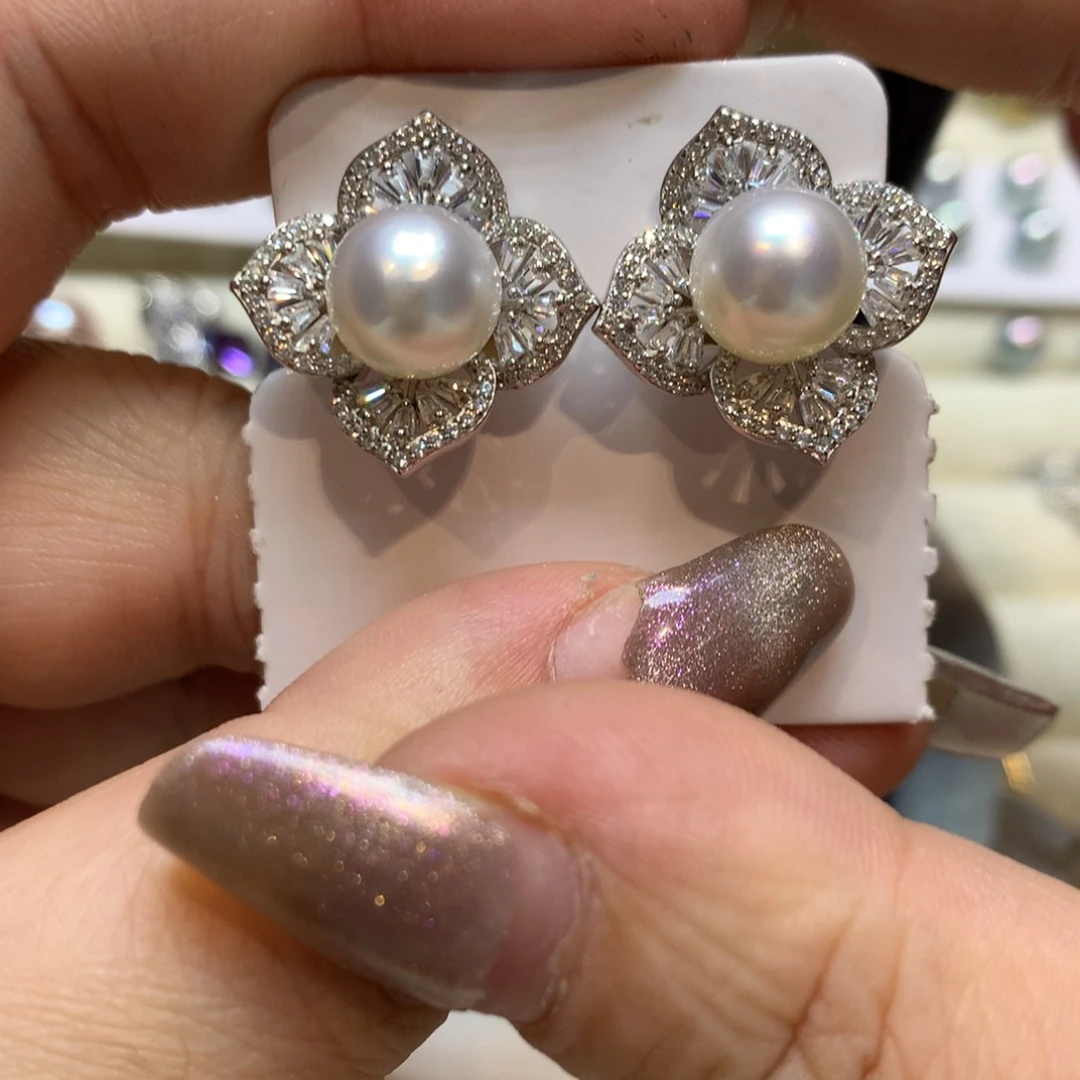 银S925镶嵌海水珍珠耳饰