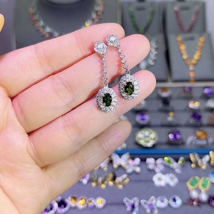 耳饰透辉石银S925镶嵌往**零