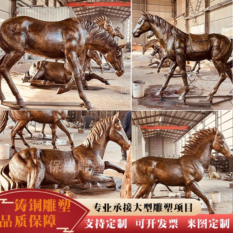 定制户外铸铜马雕塑公园景区战马马拉车雕塑动物骏马创意复古厂家