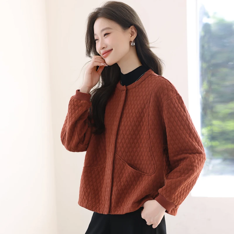 短款外套女休闲圆领宽松大码2025秋季新款减龄棒球服夹克开衫上衣