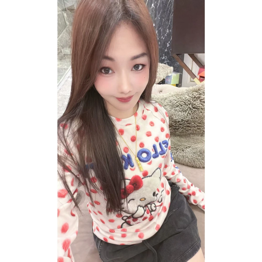 包嫂【W913粉K猫】发热保温保暖2025T恤重工百搭春秋季款冬长袖