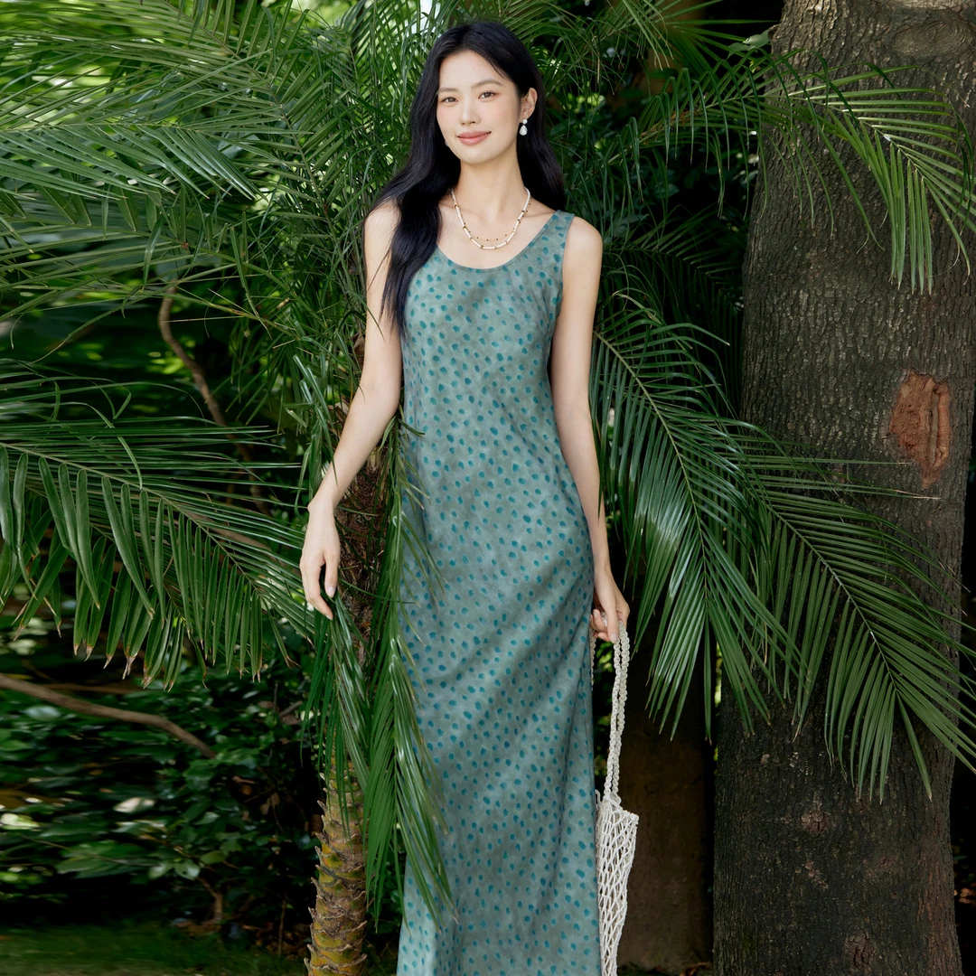 伊芙丽显瘦印花连衣裙女夏季修身度假风2025夏装新款1G6993811