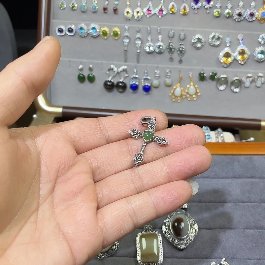 和田玉（碧玉）银S925镶嵌手链