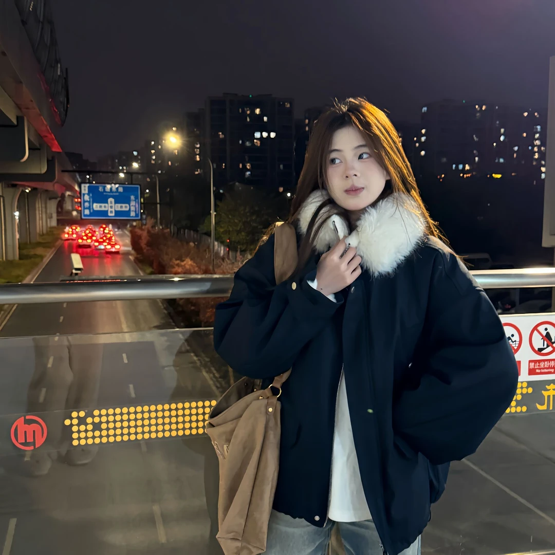 MANRE SHOW冬季新款可拆卸毛领加绒保暖棉衣显瘦潮流座山雕外套