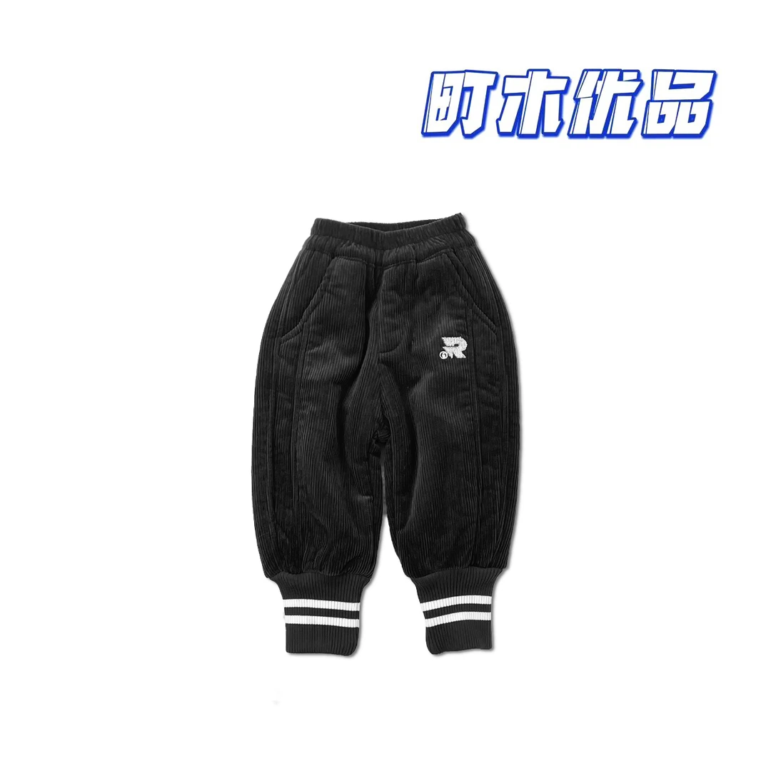 【町木优品】儿童冬季新款男童百搭线条R字绣加绒纯色条绒裤 K6226