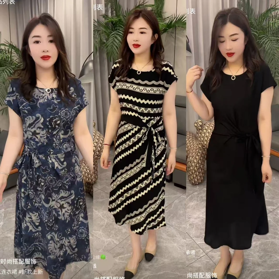 夏季套头高腰出口连衣裙印花时尚高质感穿搭