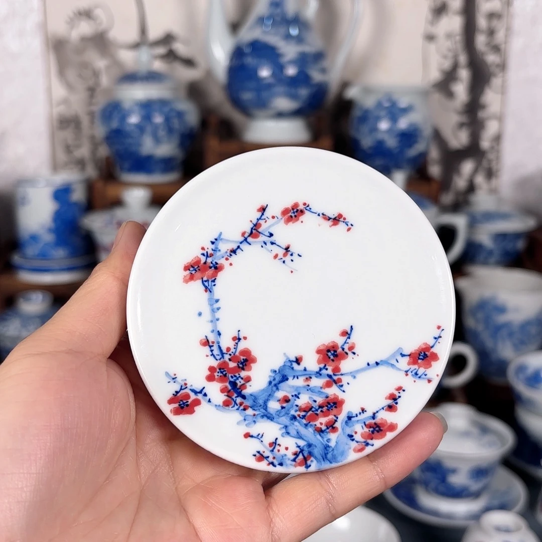 杯青花瓷器手绘作品杯垫