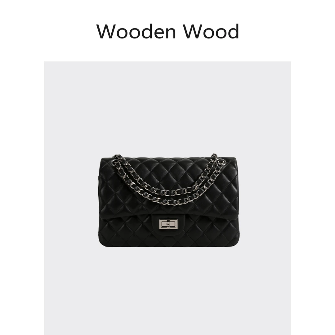 Wooden Wood“理性与诗”小方格设计感潮流时尚包盖链条包P25472