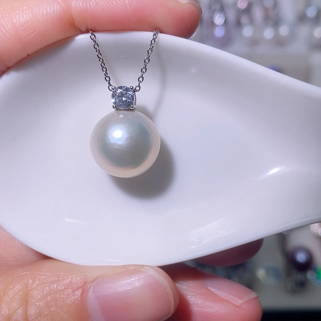 淡水珍珠吊坠(赠链)银S925镶嵌尺寸12/13毫米