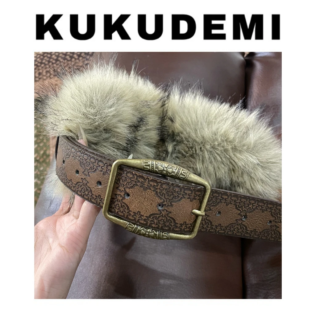 KUKUDEMI「毛毛腰带」美式辣妹复古毛毛拼接印花小众搭配款