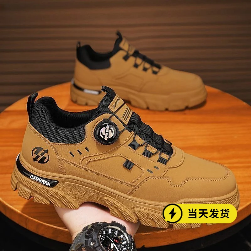 正品男鞋2025秋季新款低帮一脚蹬旋转纽扣运动休闲潮鞋户外防水工