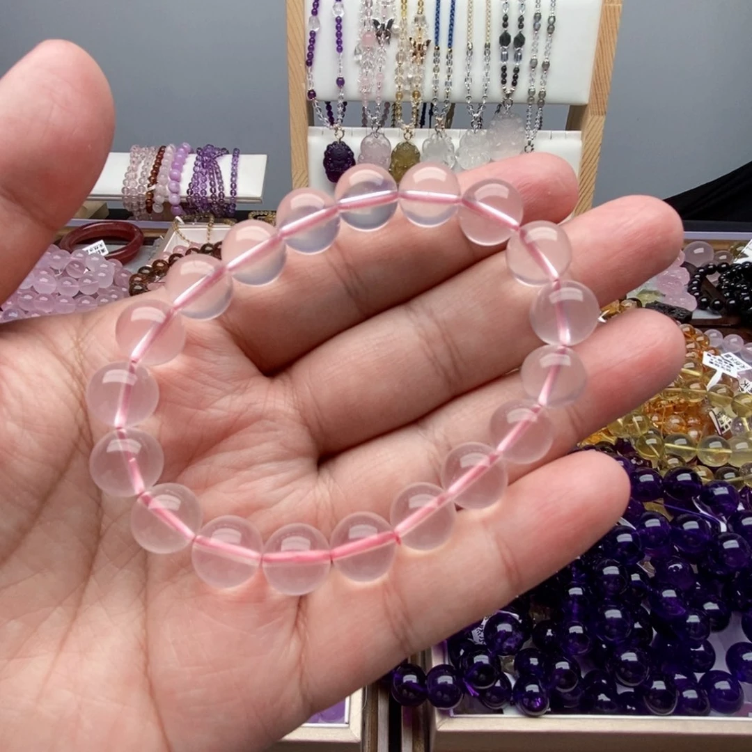 水晶手串未镶嵌天然粉水晶单圈