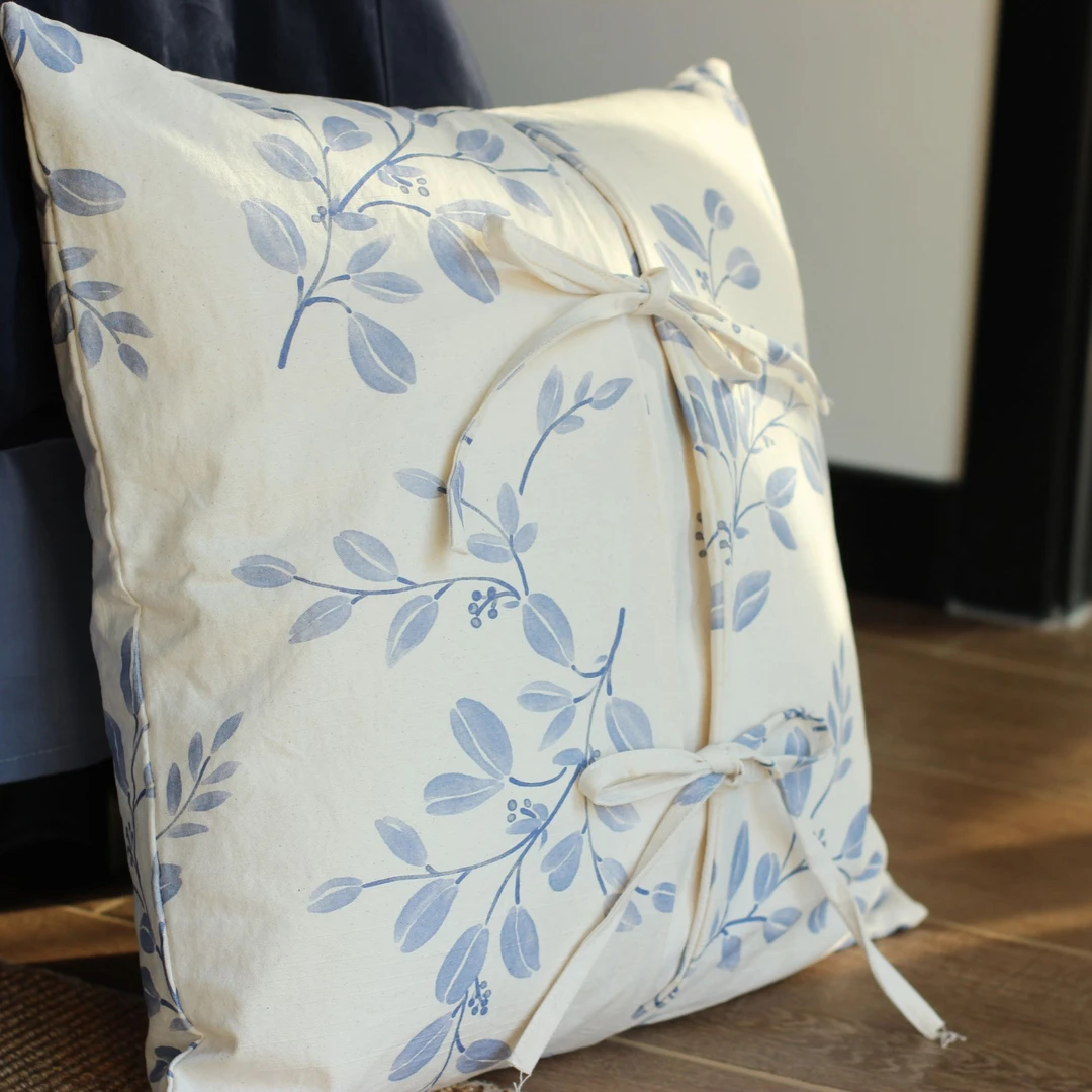 【朵眯家纺】等烟雨（系绳叶子）国风简约靠垫套45cm*45cm*2