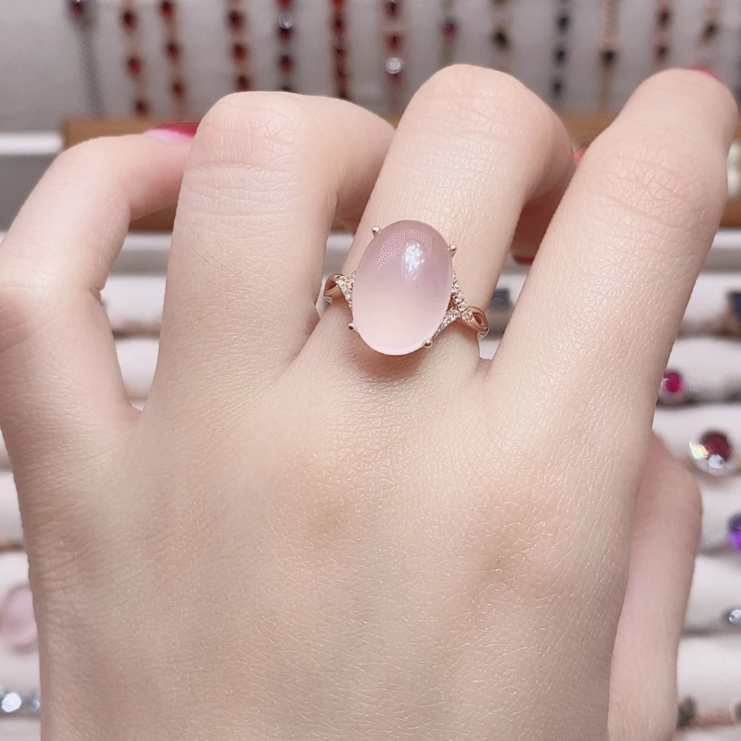 戒指芙蓉石银S925镶嵌戒指
